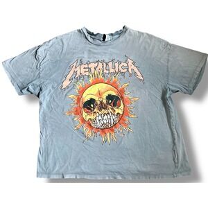 Metallica Skull Sun Graphic T Shirt Mens XL Grey H&M Divided Short Sleeve Band T